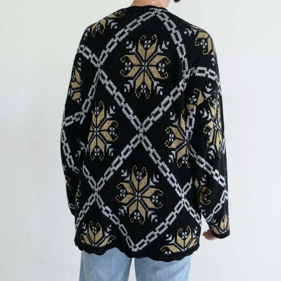 Vintage Nutcracker  Black Gold Print Knit Crewneck Sweater XL - Picture 3 of 11